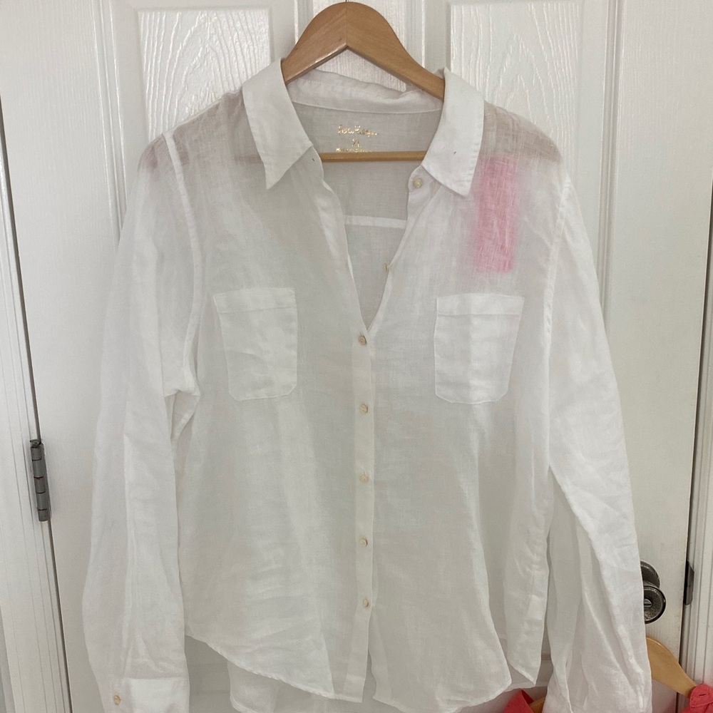 Lilly Pulitzer Sea View Linen Shirt White New With Tags